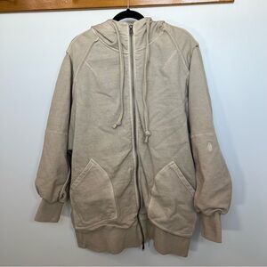 FP Movement by Free People Beige Zip-Up Hooded Sweatshirt